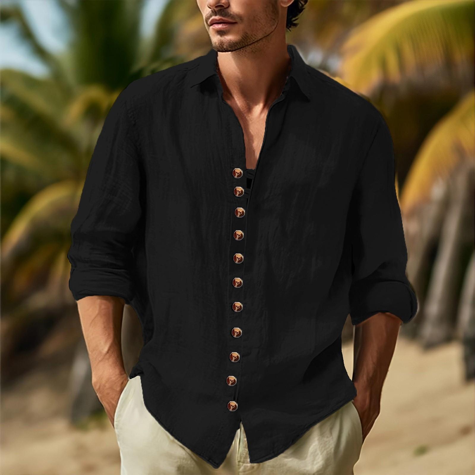 

Мужская осенняя однотонная рубашка с длинным рукавом Мужская повседневная свободная рубашка с длинным рукавом на пуговицах L чёрный