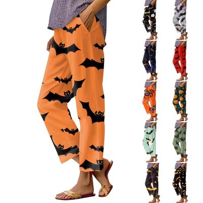 Women's Fashion Halloween Printed Pocket Elastic Waist Casual Pants Casual Loose Pants