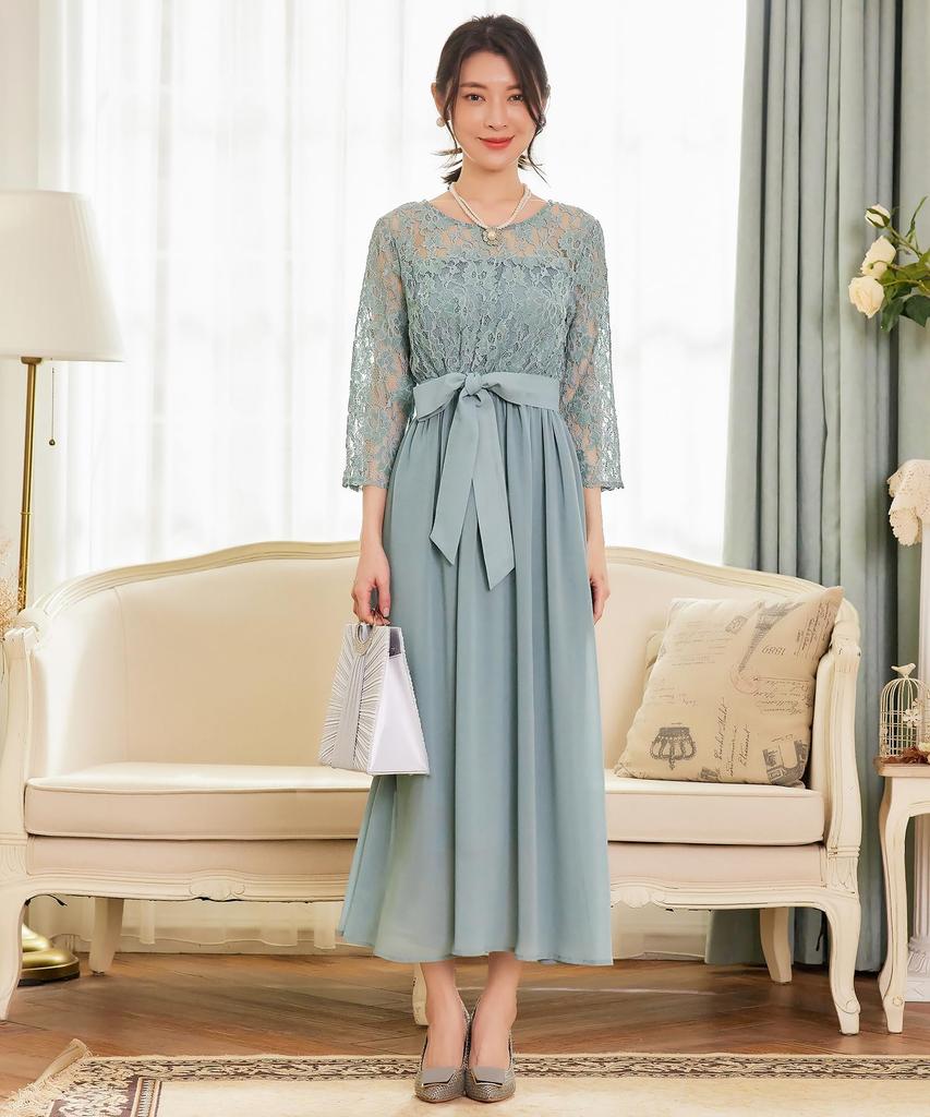 Hanmall Gray Party Formal Round Suitable for Weddings and Plus LON515 Dress, Lace, Dress, Embroidered, 3/4 Sleeves, Neck, Receptions, Sizes,