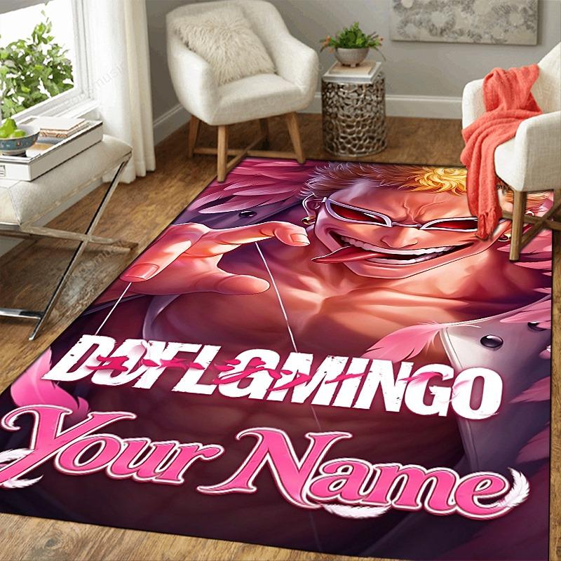 Custom 1Pc Doflamingo Anime Print Flannel Personalized Rug Non Slip Floor Mat Soft Carpet for Living Bedroom Office Home Decor Gift
