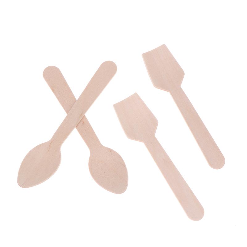 No Clean Disposable Wooden Square Spatulas Mini Dessert Tasting Spoons 50/100Pcs for -Up Shop Food Sampling