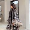 Cappotto Mantella Donna in Misto Lana Pied-de-poule con Collo in Eco Pelliccia Vintage Elegante Capospalla Invernale