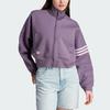 adidas Originals Adicolor Neuclassics Logo Embroidered Striped Zip High Neck Sports Jacket Women Jacket Dark-Gray Violet IP6507