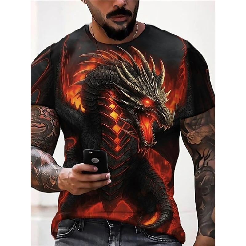 Summer Street Style Fashion Men's T-shirt Urban Everyday Casual Short-sleeved Top 3D Dragon Print Men's Outdoor T-shirt