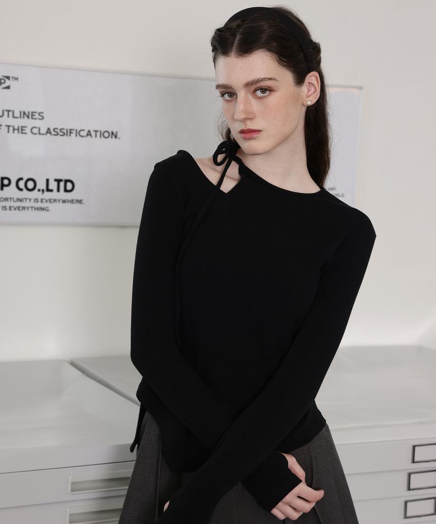 Leobeucham [Celina Cut-Out Ribbon Knit Top_Black] Celina Cut-Out Ribbon Knit Top_Black
