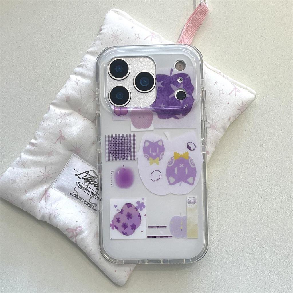 Anti-Fall Purple Cat iPhone 15/16/17 Pro Max Case - Double Layer, Compatible with iPhone 13/14