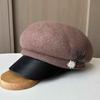 Autumn and Winter Wool Octagonal Hat Femininity Beret Short Brim Leather Cap British Style Newsboy Hat Tide