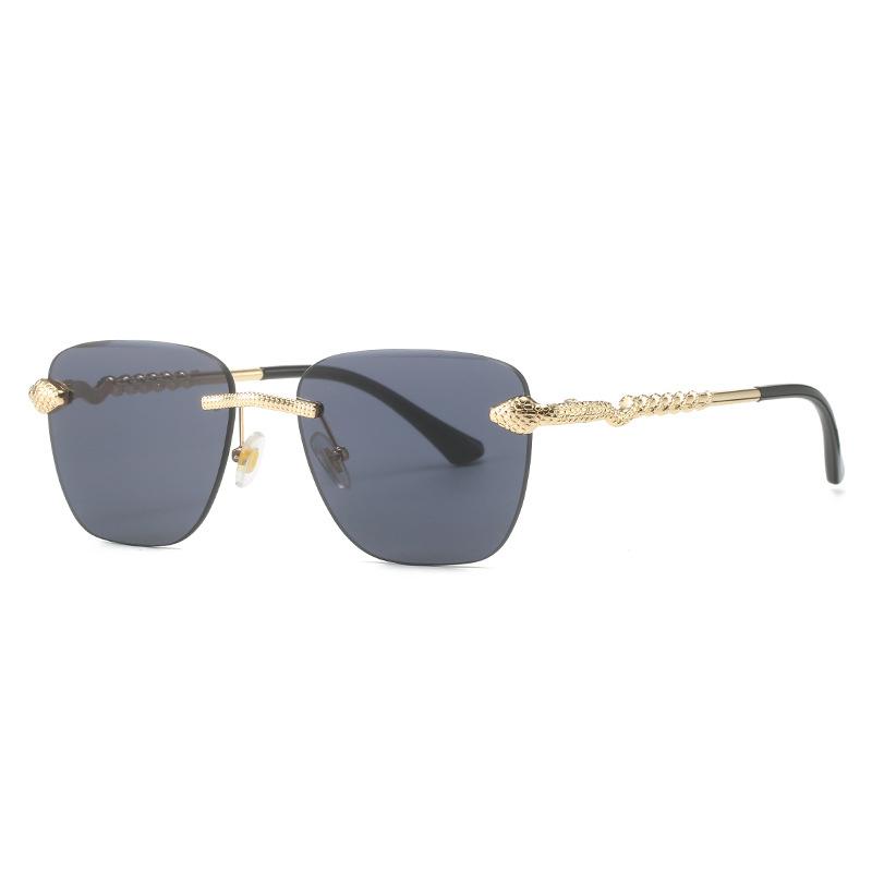 Vintage Marken Designer Randlose Quadratische Sonnenbrille Damen Für Herren Trendige Geschnittene Sonnenbrille Mode Luxus Metall Schlangen Shades