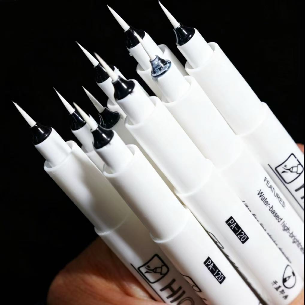 Extra Fine Soft Tip Brush Drawing Markers Waterproof Black Outline White Highlight Pens for Art Sketching Sketch