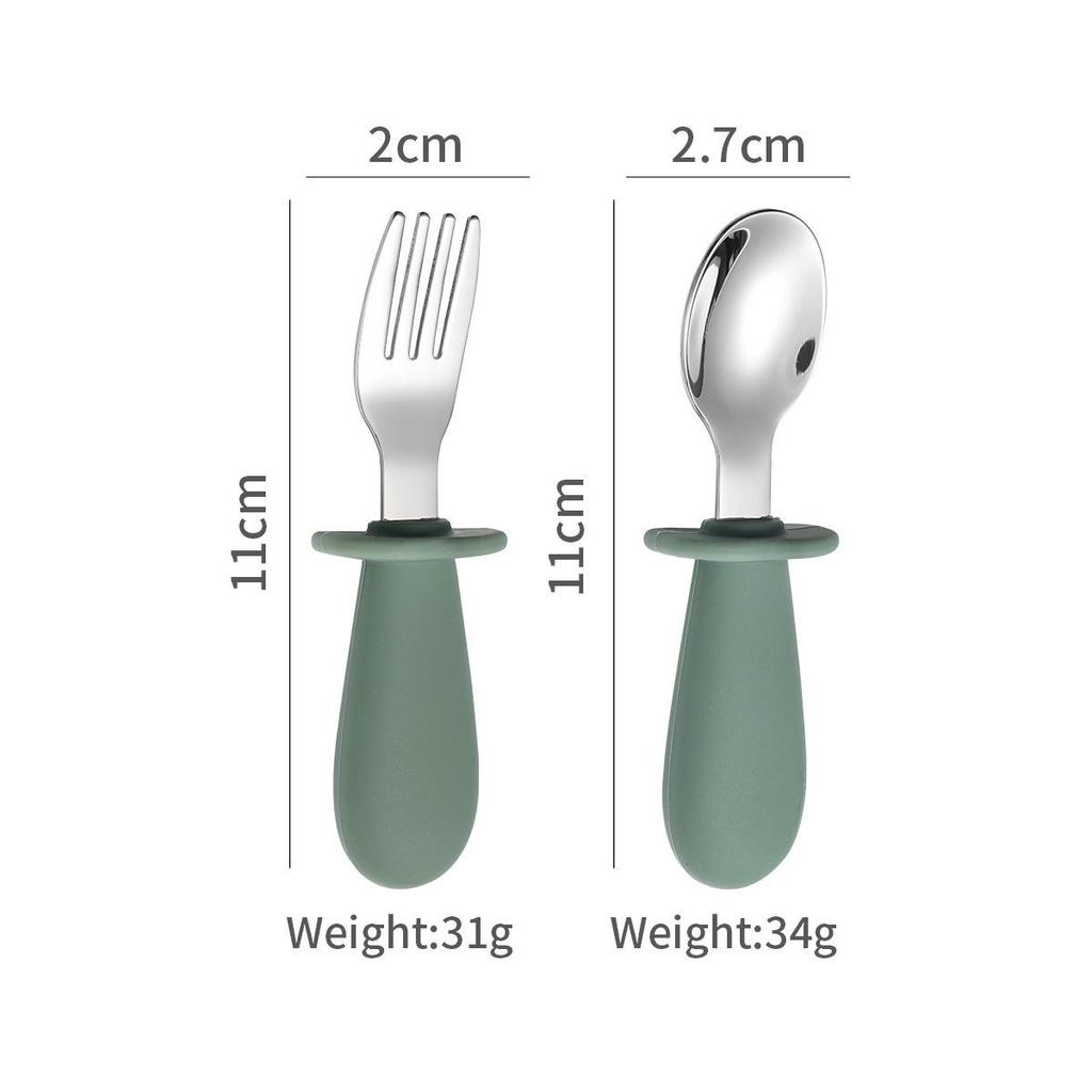 316 Stainless Steel Children's Utensil Set: Knife, Fork, Spoon with Silicone Handle for Infants and Toddlers, Portable Design for Mealtime.