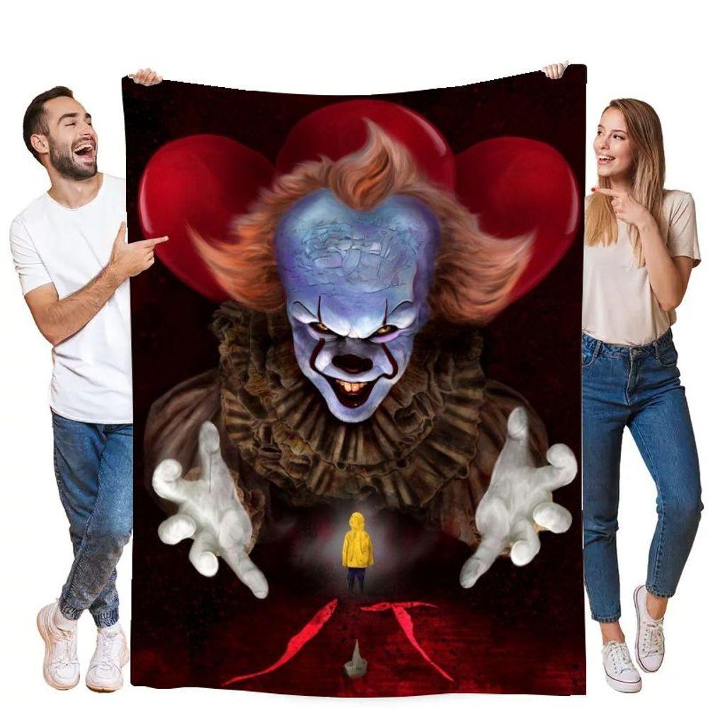 Creepy Clown Horror Blanket - Monstrous Blue Skin and Orange Hair Clown Design, Soft Cozy Throw for Chilling Nights - Perfect Fo