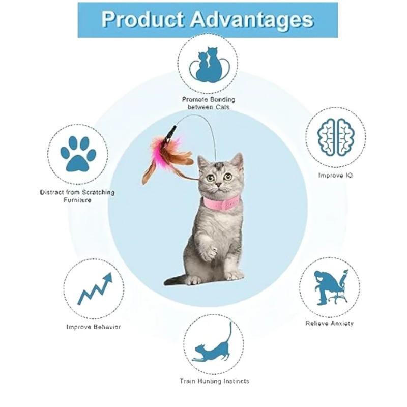 Angebrachtes Katzenhalsbandspielzeug, Katzen-Quetschstab aus Silikon, verstellbares Katzenhalsbandspielzeug mit Federn und Glöckchen, interaktives Katzen-Quetschspielzeug