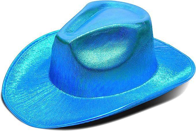 Neon Glitter Space Cowboy Hat - Fun Metal Holographic Party Disco Cowgirl Hat