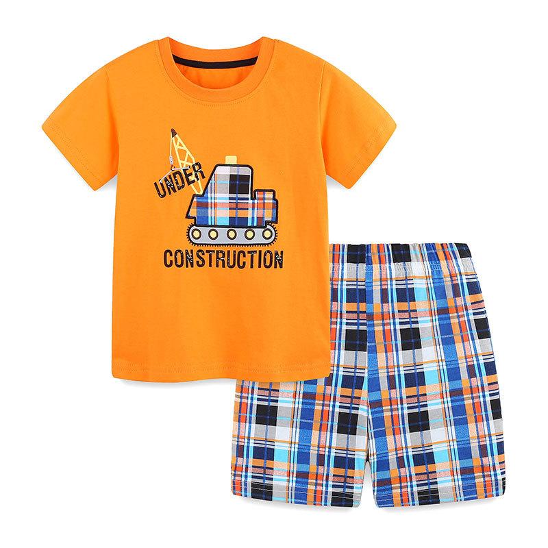 Summer new boys  suit, car embroidery short-sleeved two-piece suit, fashionable children s sports suit 2Y(90cm)