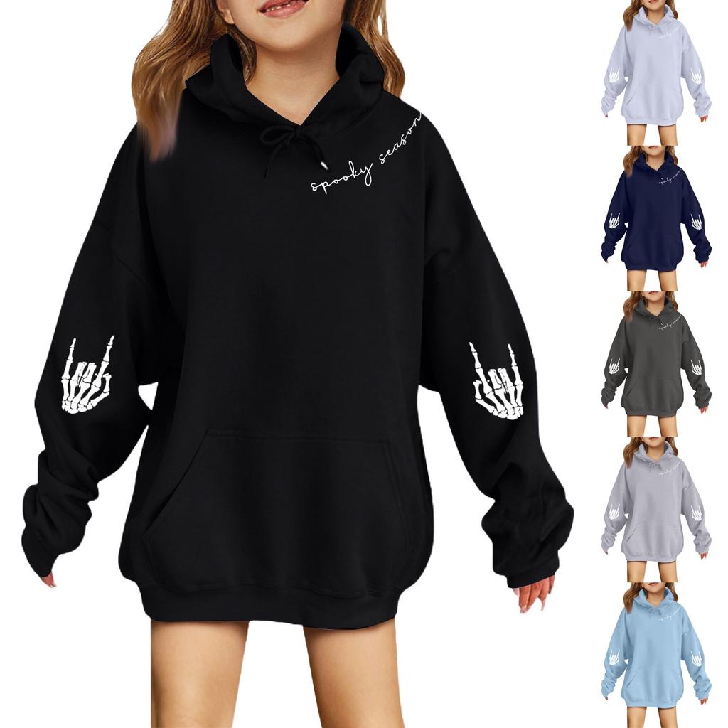 Módní chlapecké a dívčí mikiny s kapucí na Halloween s malým potiskem pro děti