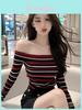 Tshirt Oversize Oneword Collar Long Sleeve With Embroidery For Spring Style