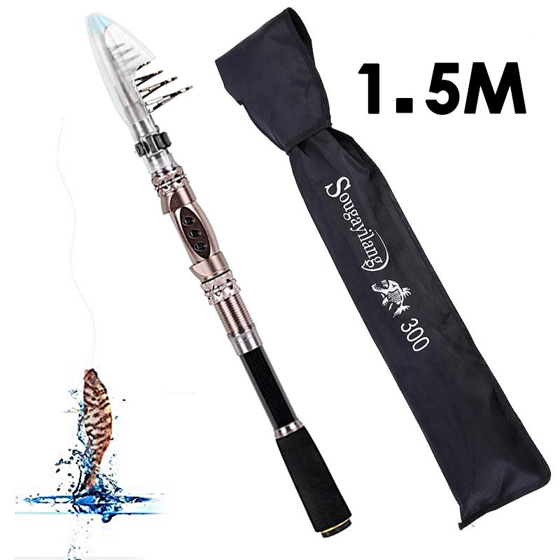 SOUGAYILANG Canne à pêche rotative Cabon 1.5-3.3M poteau télescopique voyage pêche en eau douce en eau salée
