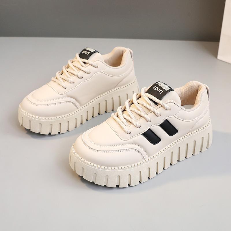 

[Customized] YB9015 new 2025 spring and summer casual muffin sole heightening board shoes leather surface round head student shoes 40