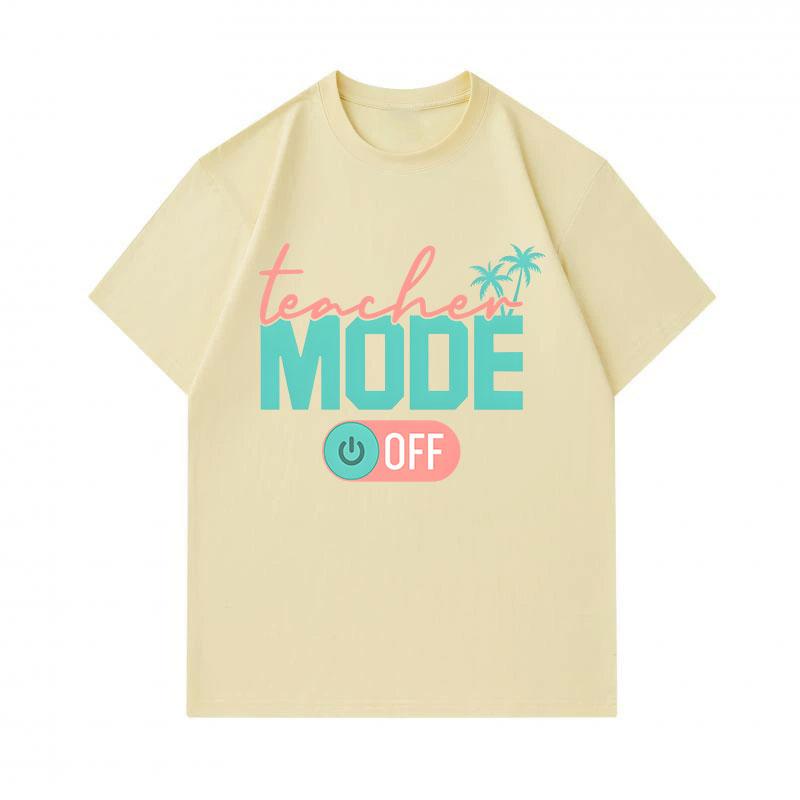 Men's 100% Cotton Crew Neck Short Sleeve T-Shirt, Teacher Mode Off Palm Tree Summer Casual Graphic Tee, Comfortable Breathable Daily Wear Top for Vaca