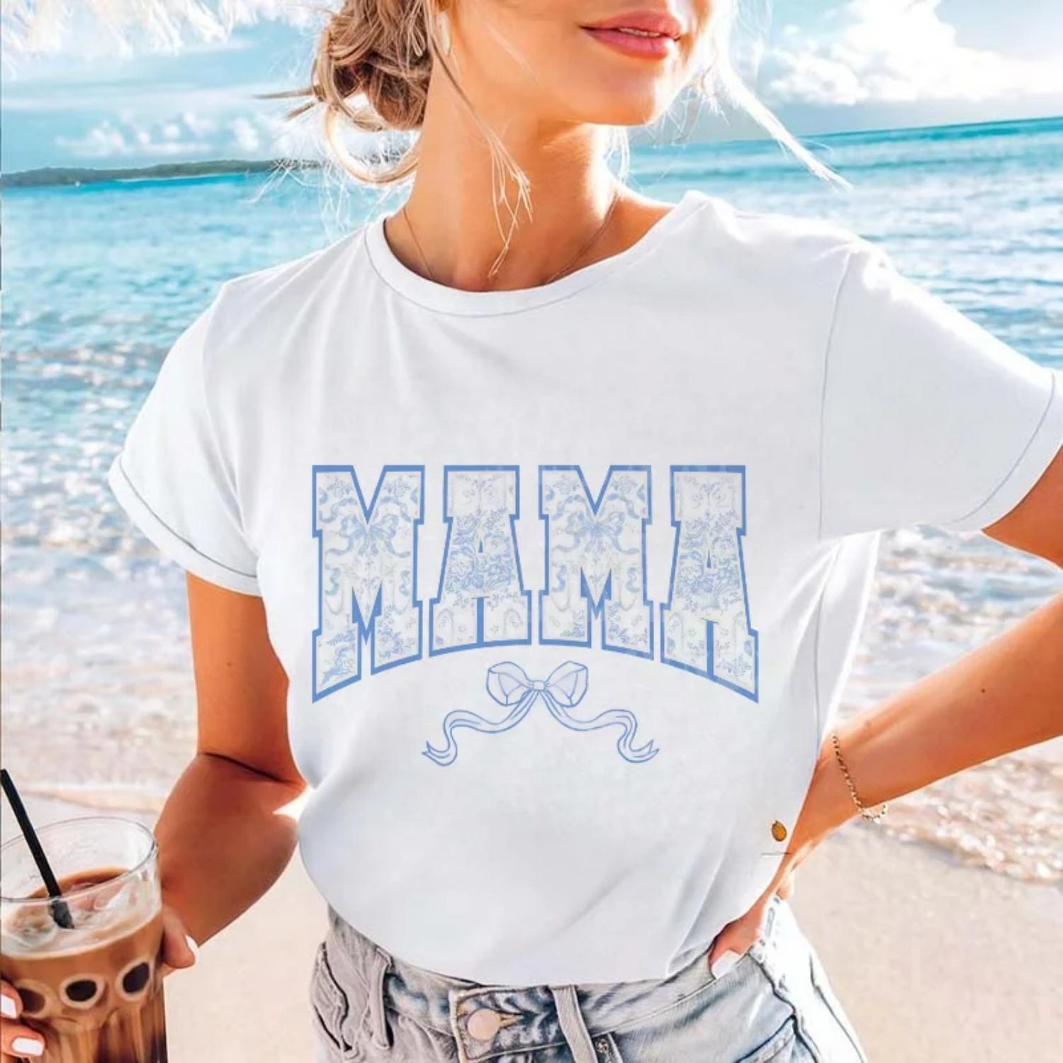 

Pattern Bow Mama Printed Short Sleeve T-Shirt Top Fashion Style Clothing Casual Regular Basic Women s Pattern Summer T-Shirt XXXXXL білий