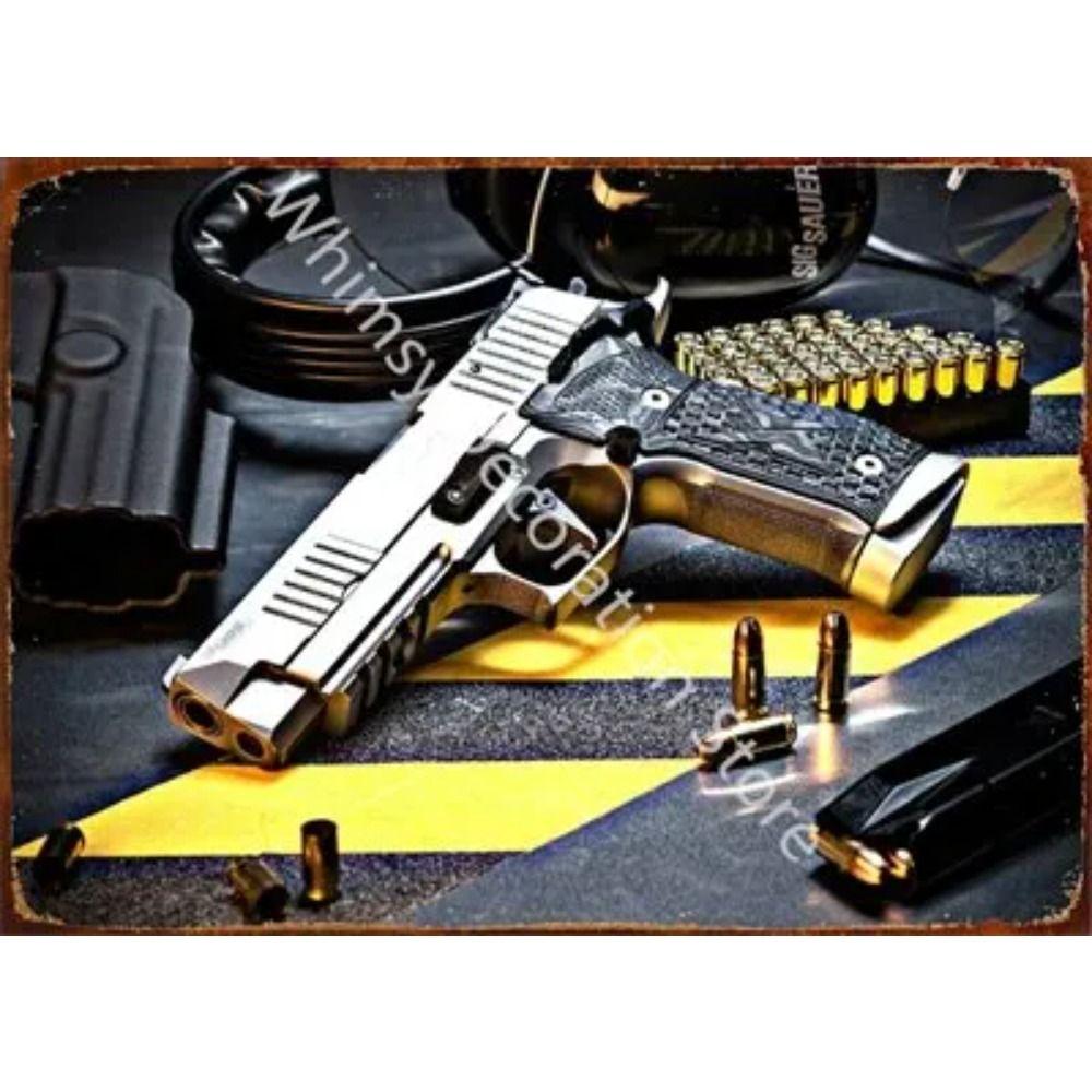 Retro Pistol Tin Sign Metal Wall Art for Home Bar Club Decor
