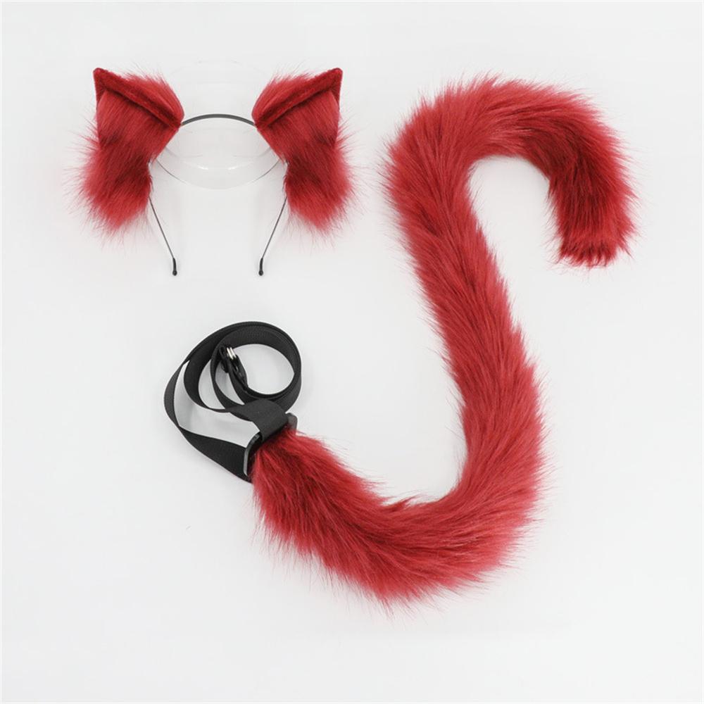 2 stuks/set Pluche Kattenoren Staart Set Realistisch Lolita Hoofdband Kattenstaart Cosplay Accessoires Handgemaakte Simulatie Dierenoortjes ear and tail