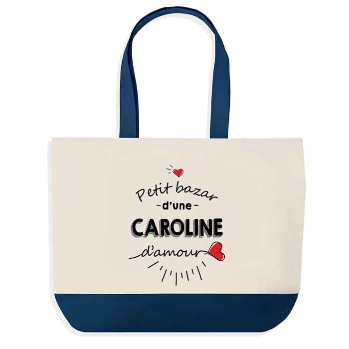 Sac shopping - PLANETEE - Bazar d'une Caroline d'amour - fond bleu - coton 40x45 cm - sans fermeture