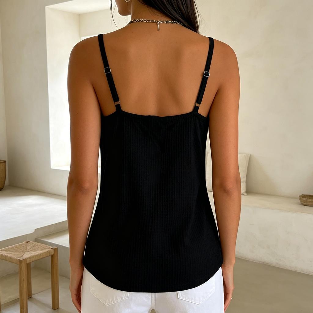 Damen Waffelstrick Tanktop Knopfleiste Ärmellos Lässig Sommer Bluse Leichtes Weiches Gewebe