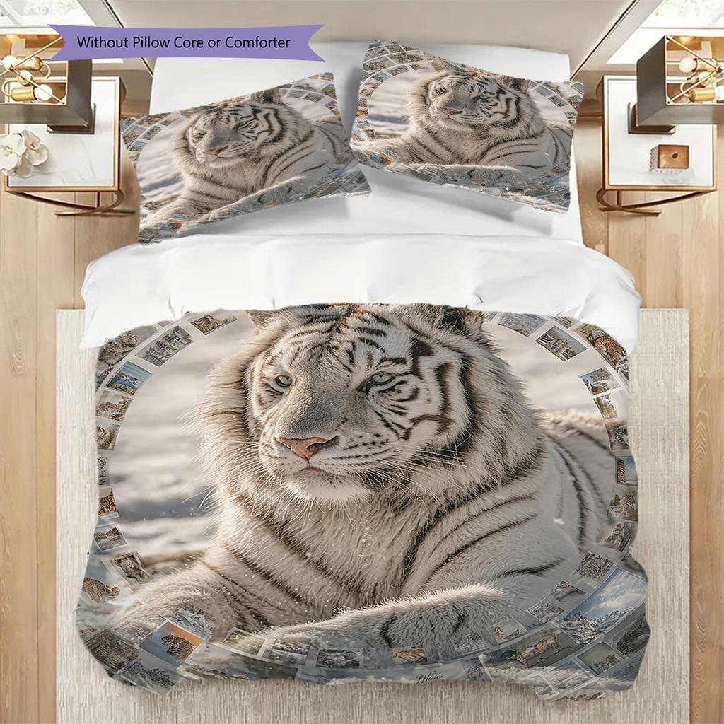 White Tiger Pattern Bedding Quilt Set Quilt Cover Pillowcase Home Decoration Birthday Gift (1 * duvet cover + 2 * pillowcase, without core)