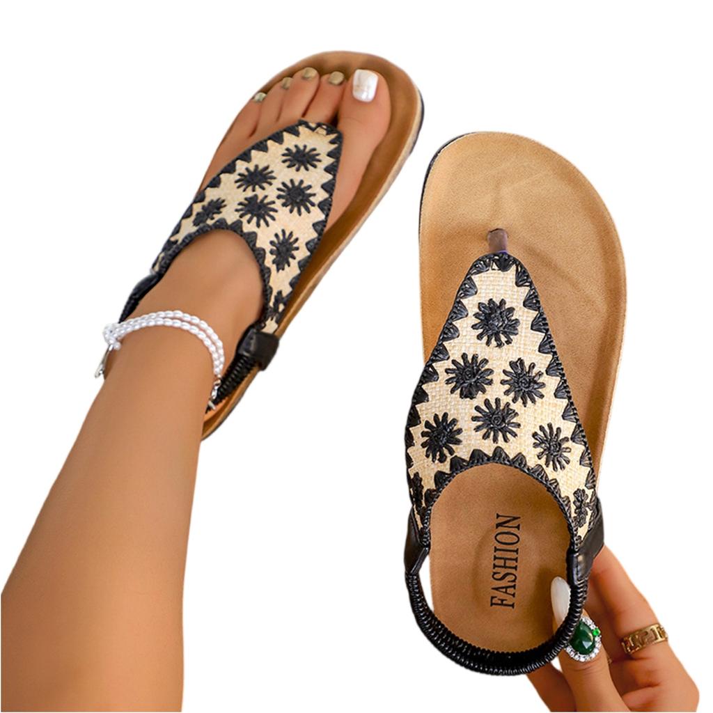 Women's Retro Platform Wedge Flip Flop Sandals Summer Casual Slip On Open Toe Beach Shoes with Embroidered Upper and Cushioned Footbed
