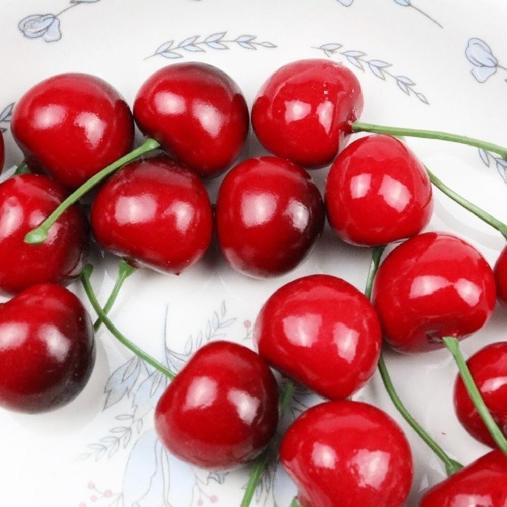 50 Pcs 1 Inch Artificial Red Cherries Foam Simulation Fruit Model Fake Cherry Fruit Home Decoration