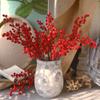Artificial Red Berry with Stem 6 Branches Holly Berries Simulation Fake Flower