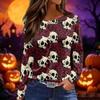 Women's Fashion Print Long Sleeve Top with Round Neck and Side Slits