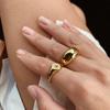 Vnox Star Stamp Ring for Women, Gold Color Stainless Steel Signet Round Top Ring with AAA CZ Stone, Chic Minimalist Heavy Ring