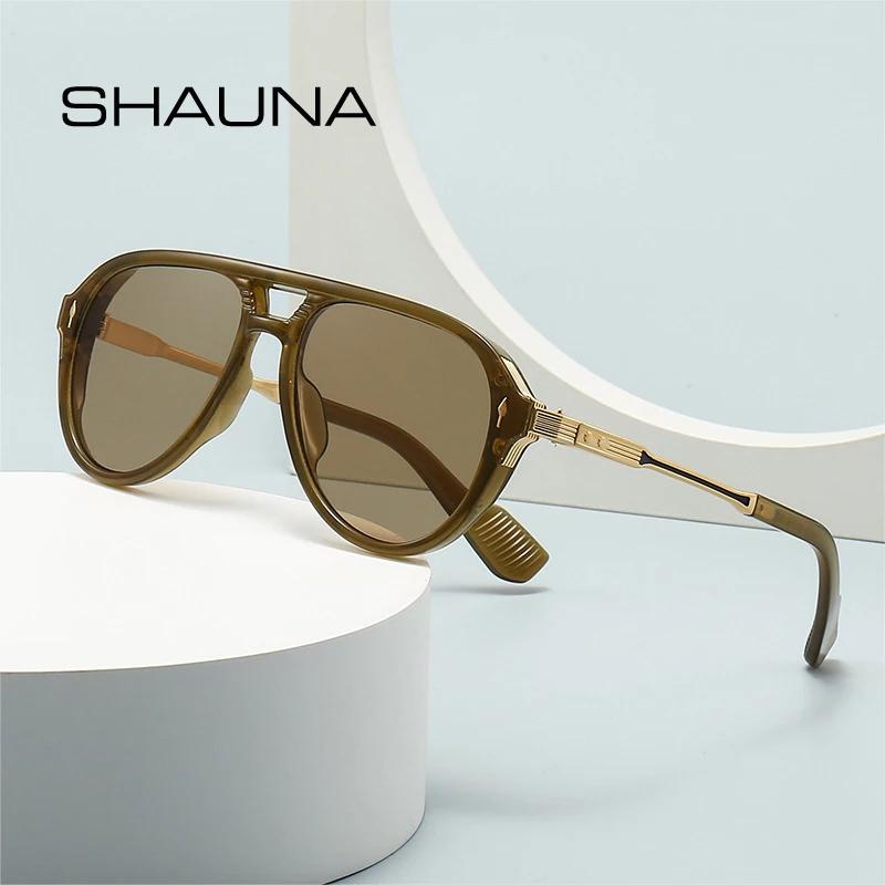 SHAUNA Retro Double Bridges Pilot Ανδρικά γυαλιά ηλίου Μόδα Αποχρώσεις UV400 Trending Rivets Γυναικεία πολυτελή γυαλιά ηλίου