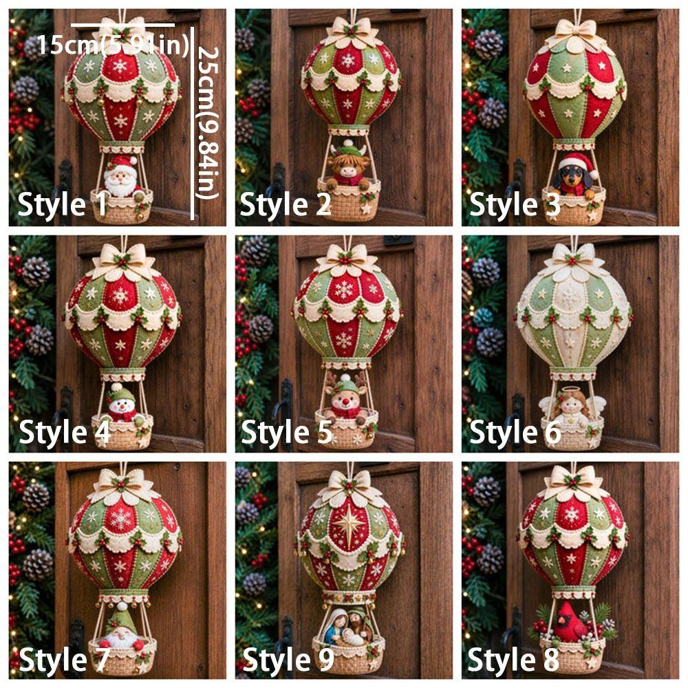 Vintage Christmas Hot Air Balloon Kit with Bell Bow Snowman Santa Balloon Hanging Decor Handmade Hand-Sewn Xmas Tree Pendant Kit