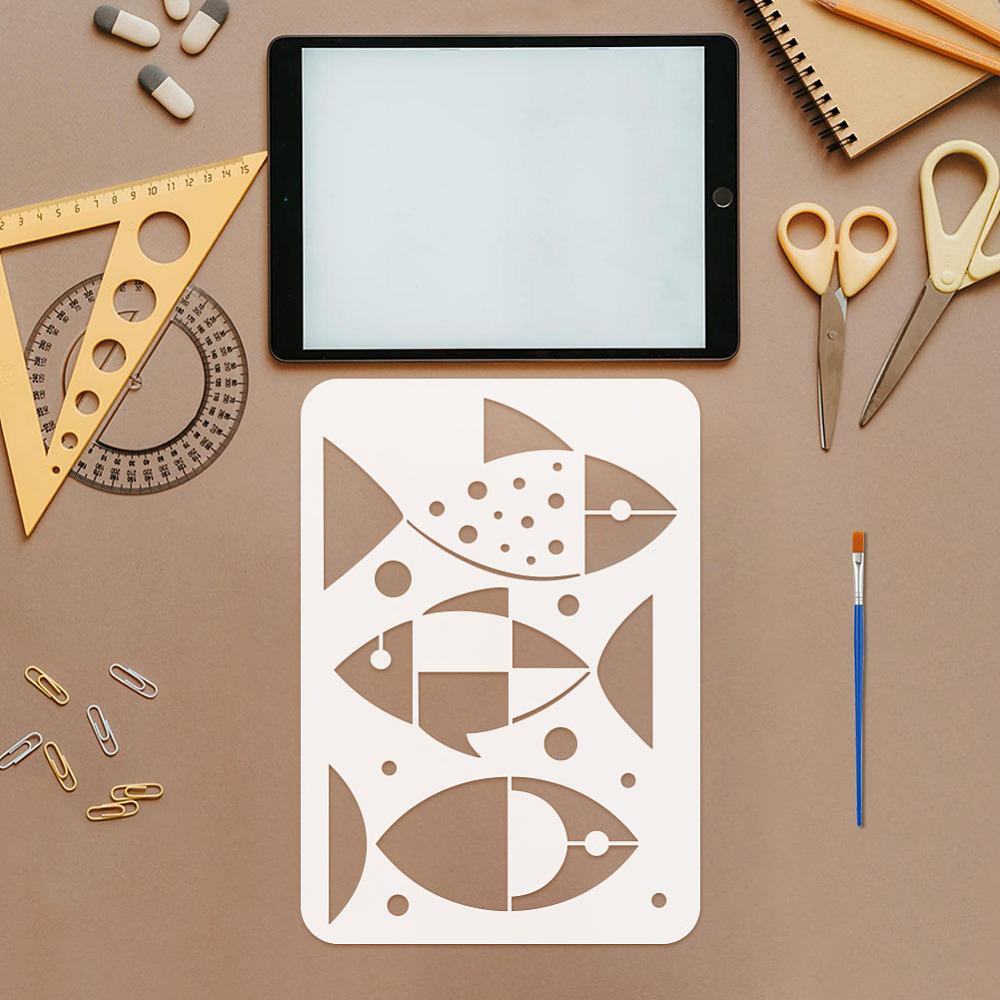 4Pcs 4 Styles PET Hollow Out Drawing Painting Stencils for DIY Scrapbook Photo Album Fish 297x210mm 1pc/style