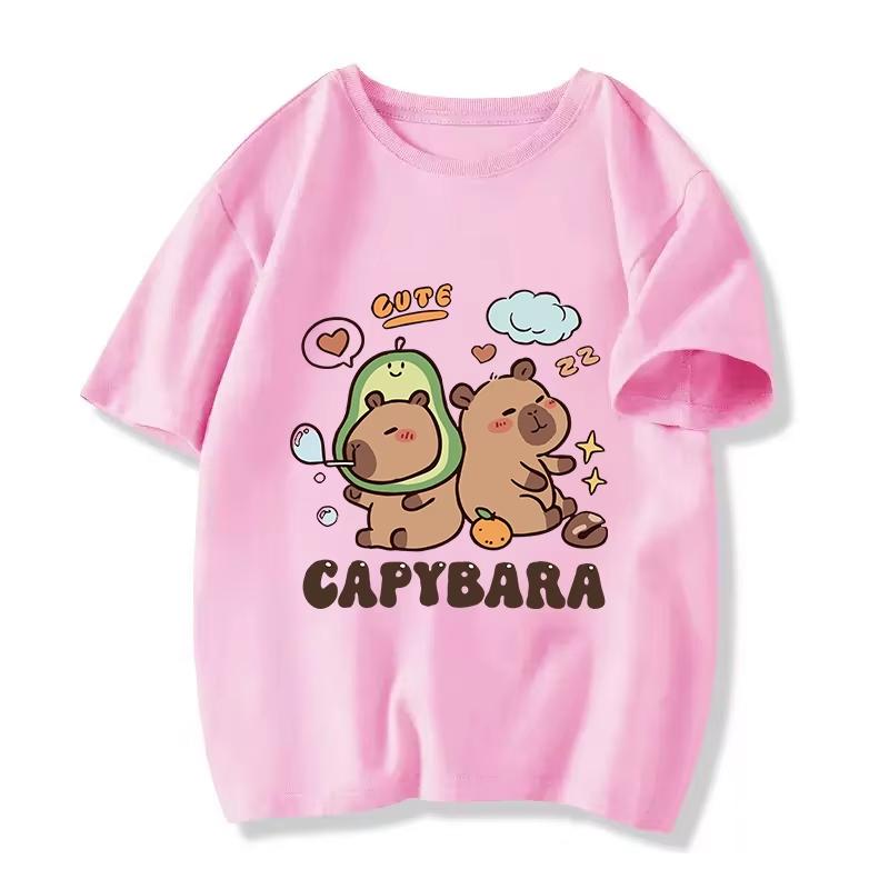 2026 Summer New Personalized Children s T-shirt Soft Cute Kapibala Printed Pure Cotton T-shirt Parent Child Fashion Brand Top 110