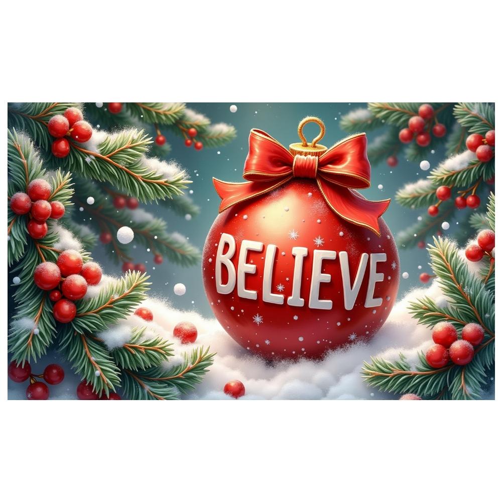 Festive Banner Red Theme Xmas Banner Holiday Banner Pine Branch For Home Decoration Mall Decoration Indoor Decor