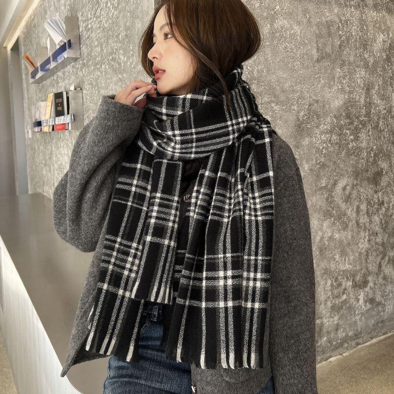 Thick Faux Cashmere Scarf Wrap Shawl Women Winter Warm Plaid Cozy Neckwear