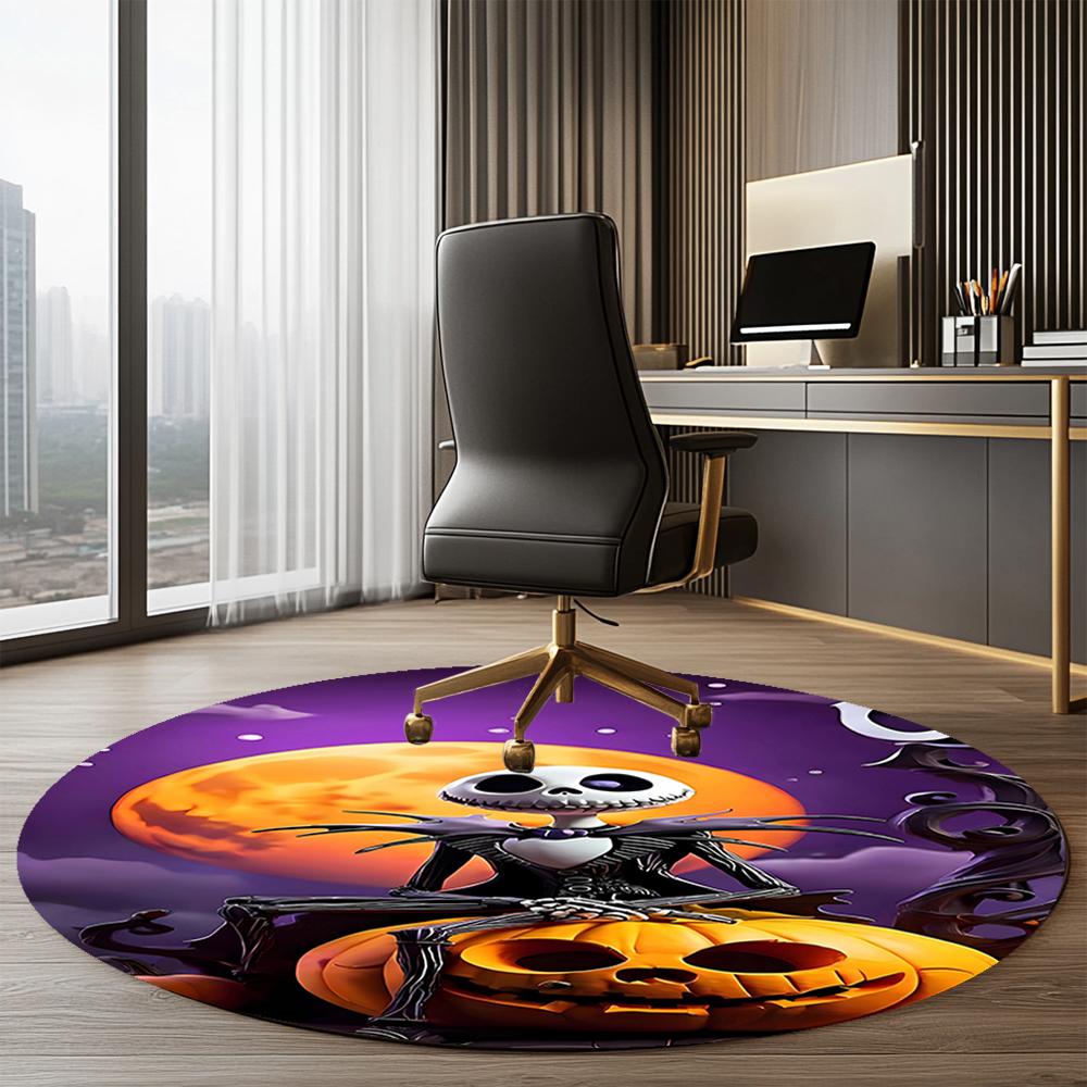 The Nightmare Before Christmas Printed Round Rug Carpet Chair Rug Area Rug Entryway Doormats,for Office Chair Living Room Bedroom Kitchen Room.