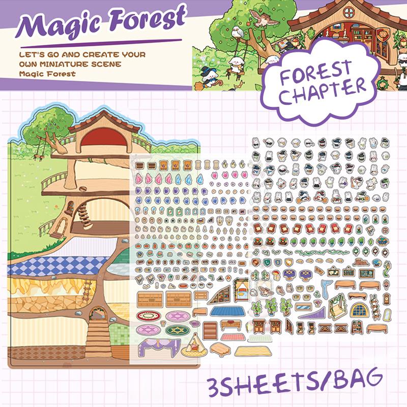 

Large Size 3 Sheets/Bag Cartoon Forest Flat PET Three-Dimensional Sticker Pack Handbook Stationery DIY Handmade & Scrapbook