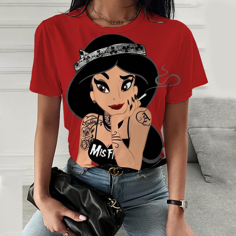 Kreslené dámské tričko s potiskem Disney princezen Letní tričko s krátkým rukávem Harajuku ležérní kulatý výstřih streetwearové oblečení