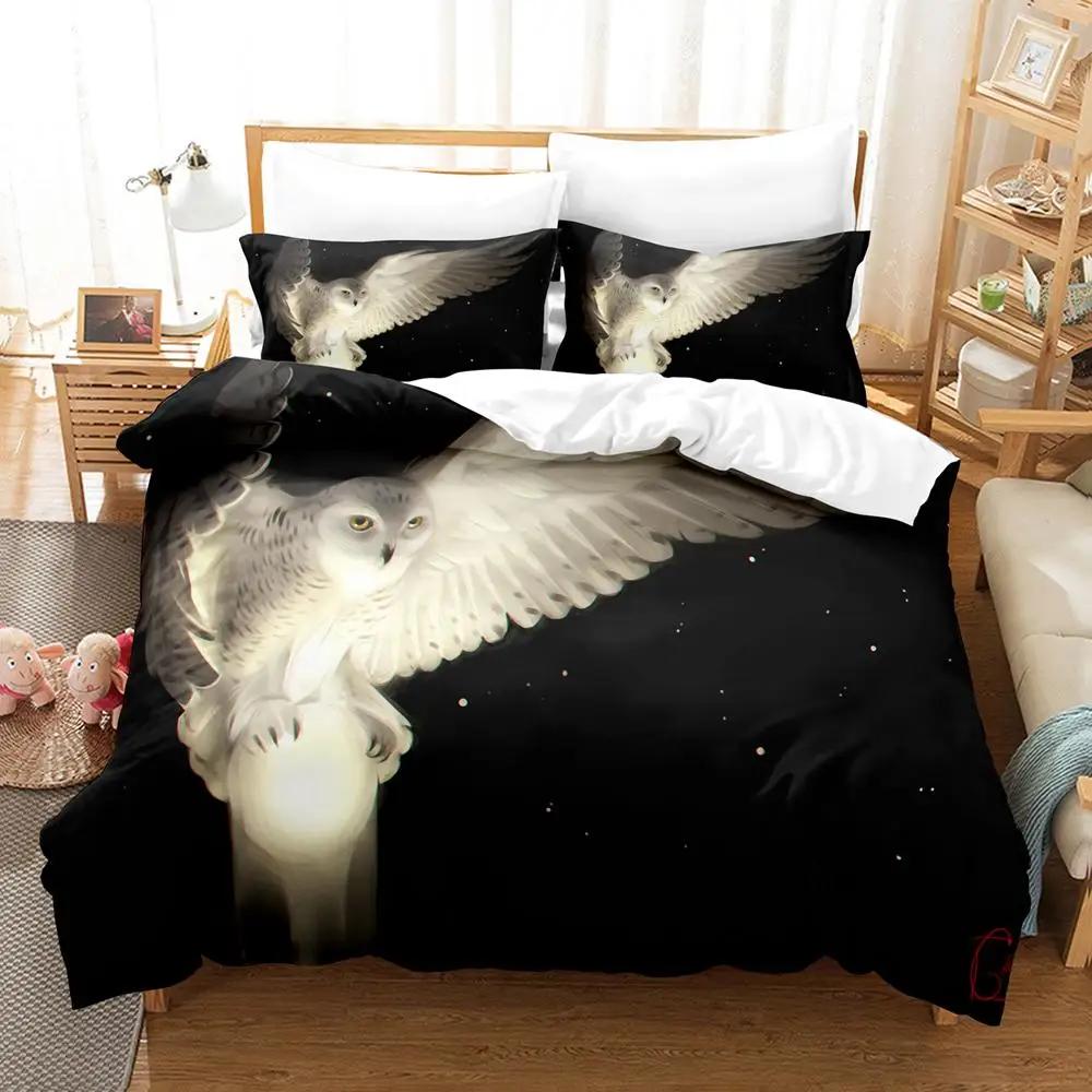 Owl Duvet Cover Set Microfiber Cute White Owl Comforter Cover Bird Animal Quilt Cover For Boys Teens Adults Double Queen Size