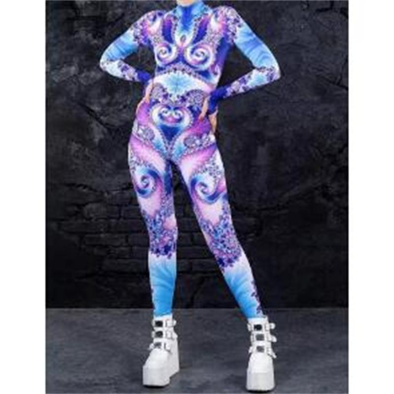 Cosplay Costume Female Woman Sexy Suit Color Element Blue Muscle Halloween Bodysuit Adults High-waisted Sports Jumpsuit