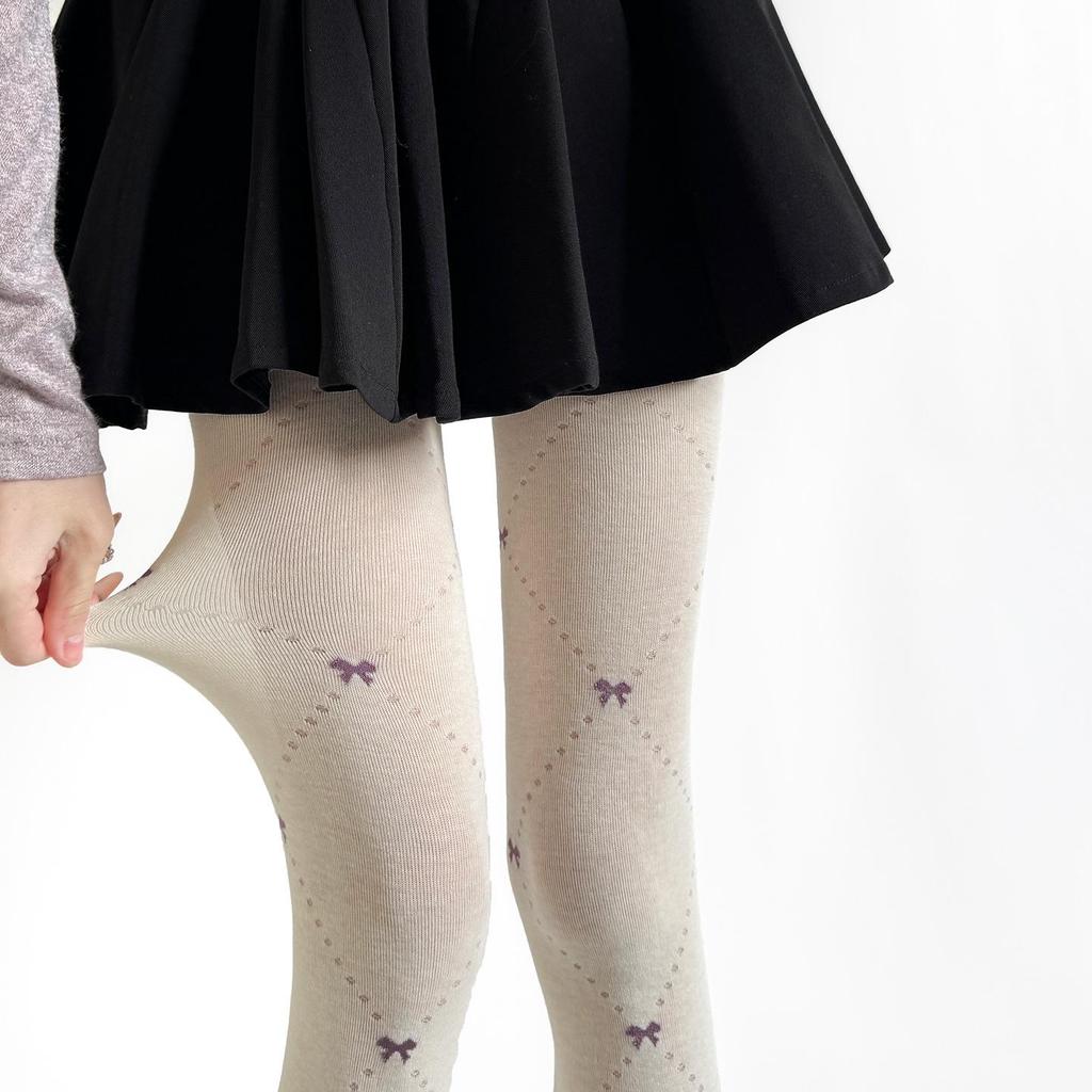 Grey Diamond Bow Embroidery Slimming Tights for Women