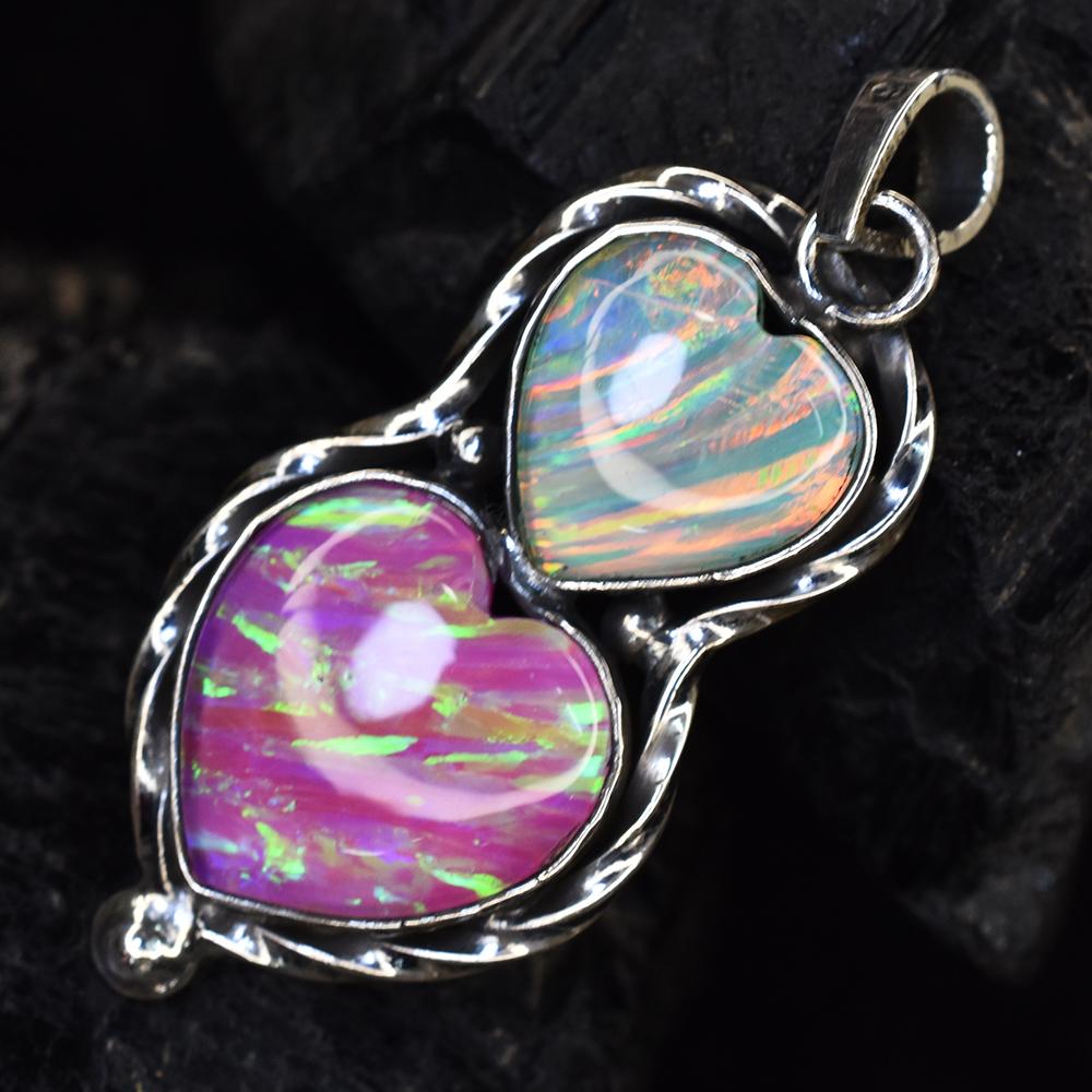 Natural Opal Pendant 41 ct 925 Sterling Silver Gemstone Fancy Heart October Birthday Birthstone
