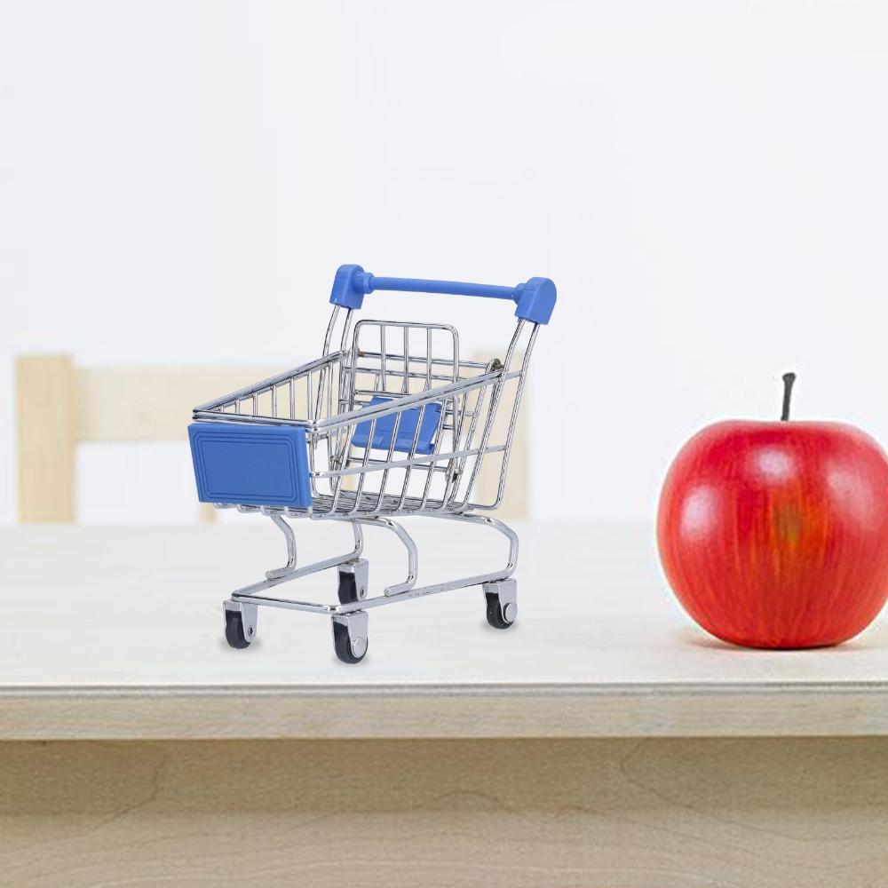 2pcs Blue Color Supermarket Handcart Small Size Desktop Shopping Cart  Office Decor