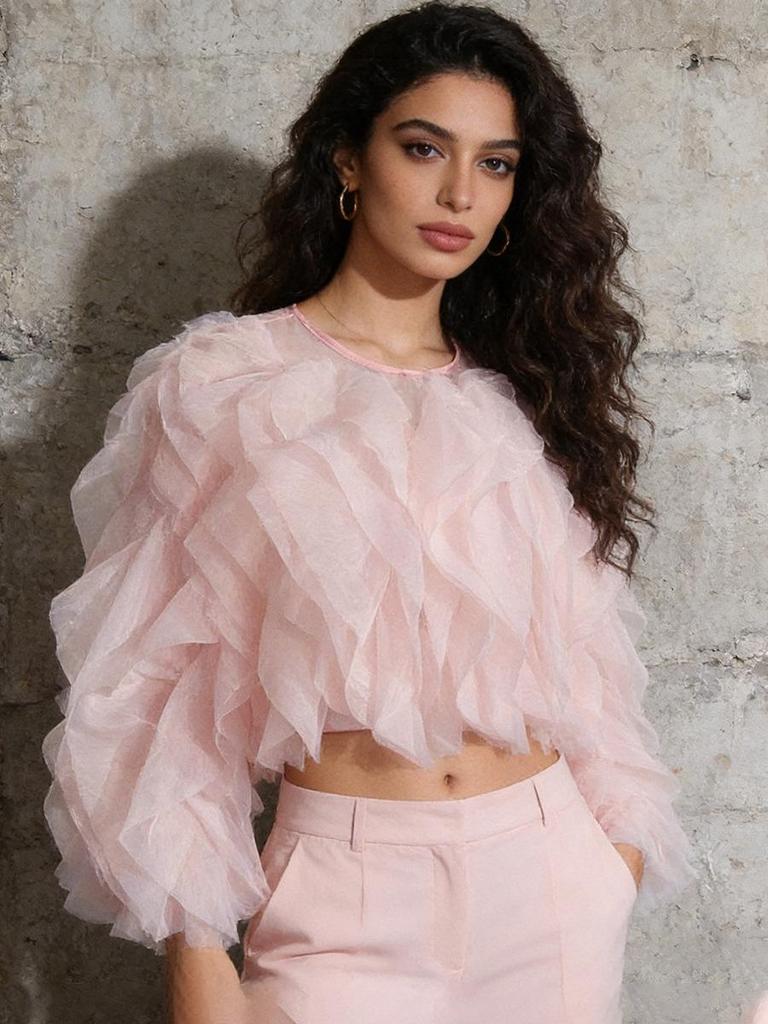 Elegant Ruffle Patchwork Round Neck Top for Women - 2026 Spring/Autumn Collection
