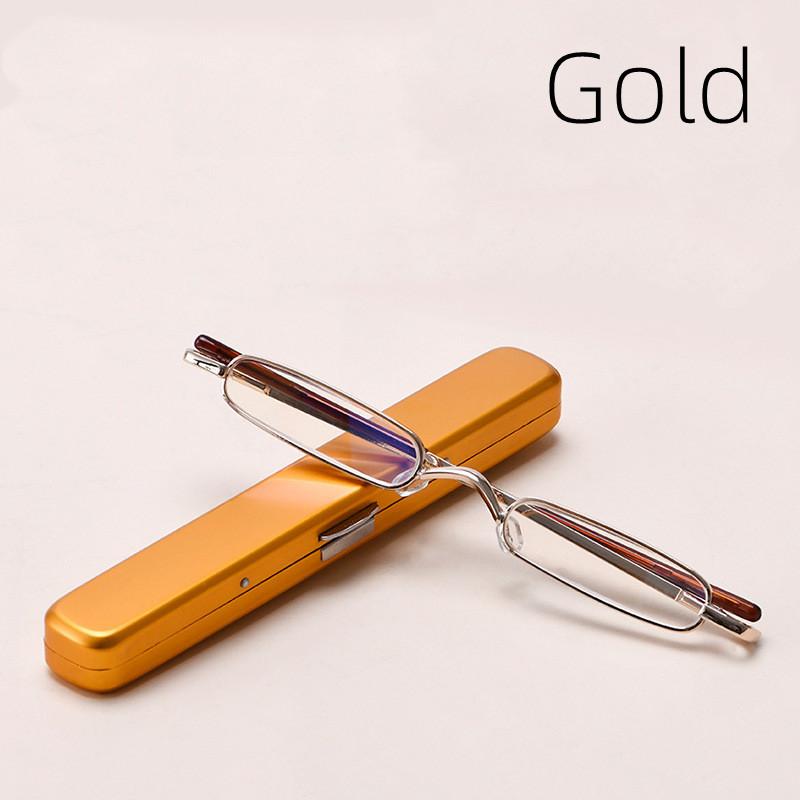 Unisex Pocket Reading Glasses Slim Mini Metal Readers with Pen Tube Case Reader Eyeglasses Diopter +1.0/1.5/2.0/2.5 Dropshipping